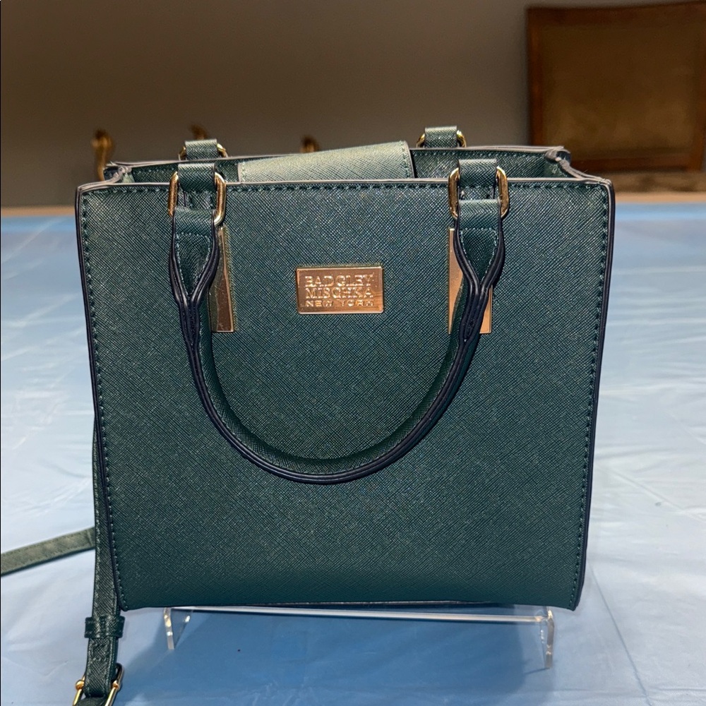 Adore Structured Top-Handle Tote in Dark Green